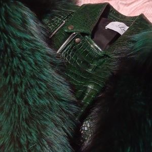 Crop leather and fur jacket